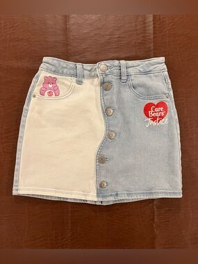 Justice Girls Care Bears Color Block Denim Skirt Shorts Skort - Size Large